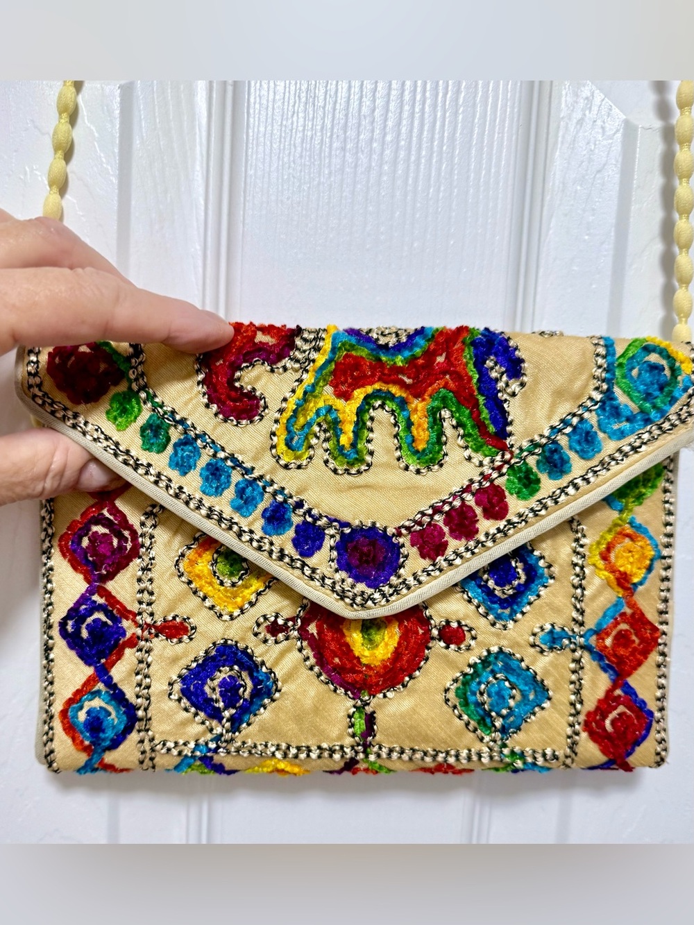 Hand-Embroidered Multicolor Envelope Clutch - Picture 4 of 6